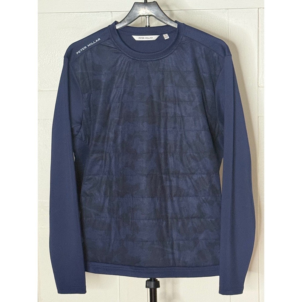 Peter Millar Bond Elite Brushstroke Camo Pullover Navy Men's L Golf MF23EZ47A